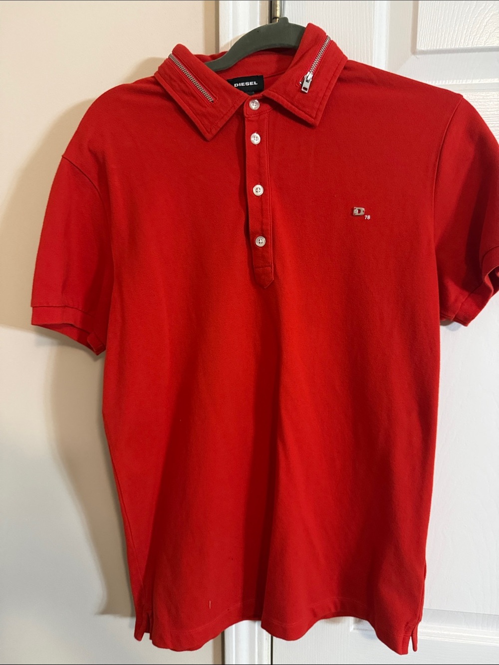 Diesel Red Polo with Zip-Trim Collar